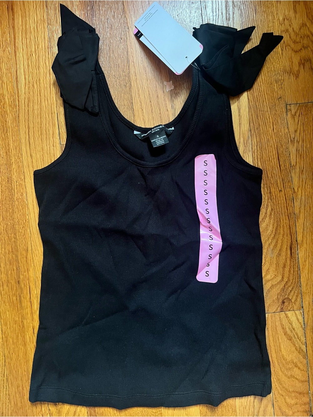 French Connection Black Ribbed Tank Top with Tie-Strap Shoulders